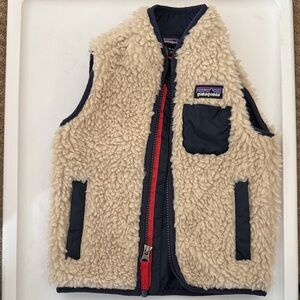 Patagonia Cream Fleece Vest with Red Zipper